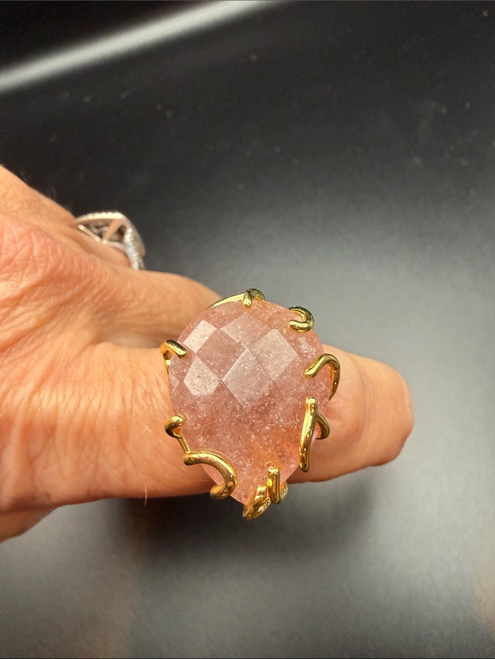 Adina Eden statement ring in Gold-Tone with Pink Druzy Stone